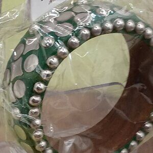 GREEN Silver Studded Chunky Wood Bangle BRACELET Goth Boho Made In INDIA Antika
